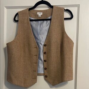 J. Crew Tan Button-Up Vest with Striped Lining
